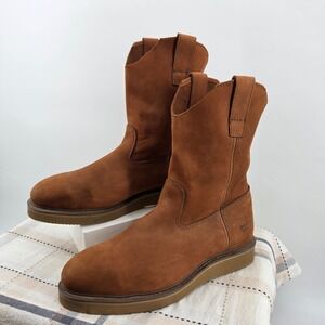 Brazos Work Force Mens 11 Brown Leather Steel Toe Wellington Work Boots